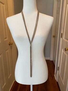 White House Black Market Taupe Multi-Strand Knot Tassel Lariat Necklace